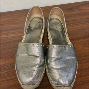 Jimmy Choo Metallic Silver Dreya Espadrille Flats with Stud Accents